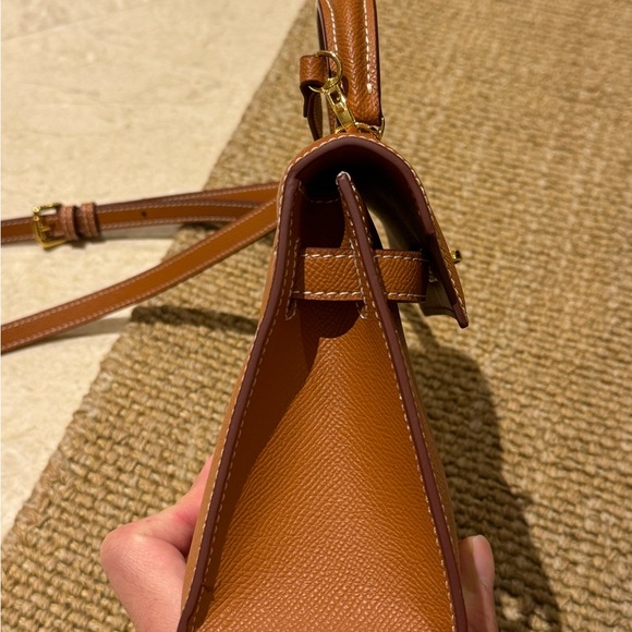 Caramel brown Leather Mini Kelly Style Handbag - Picture 6 of 9